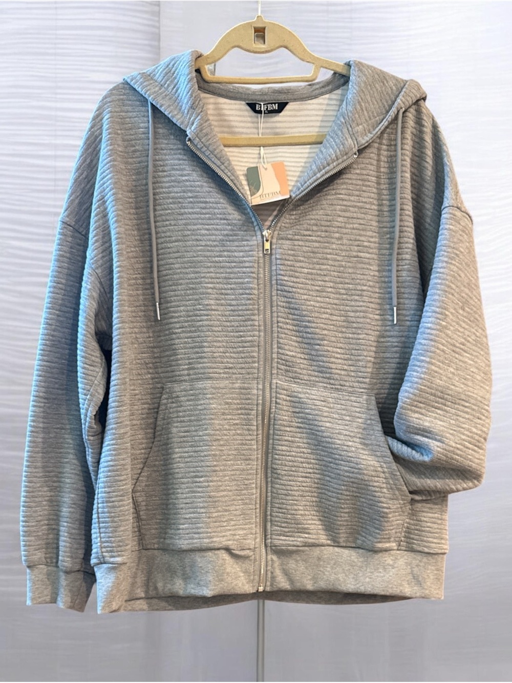 BTFMB Gray Ribbed Zip-Up Hoodie nwt